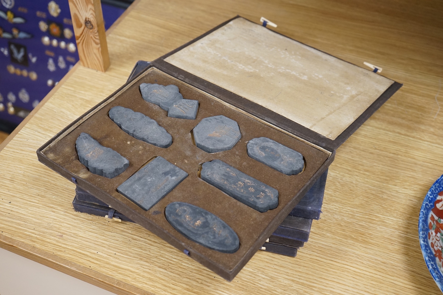 Five cased sets of Chinese ink blocks